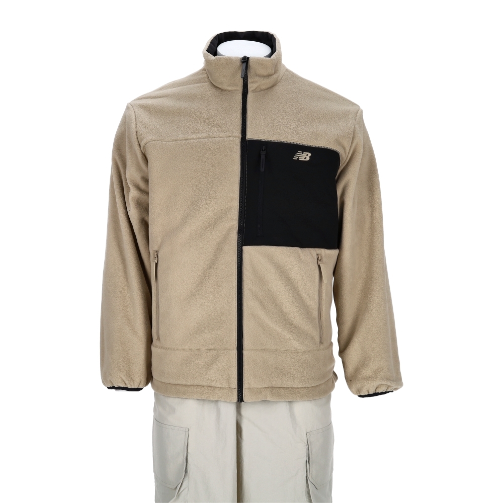 New Balance Sds 男款 黑卡其色 雙面穿 兩用 立領 拉鍊 刷毛 保暖 夾克 外套 AMJ54330BK