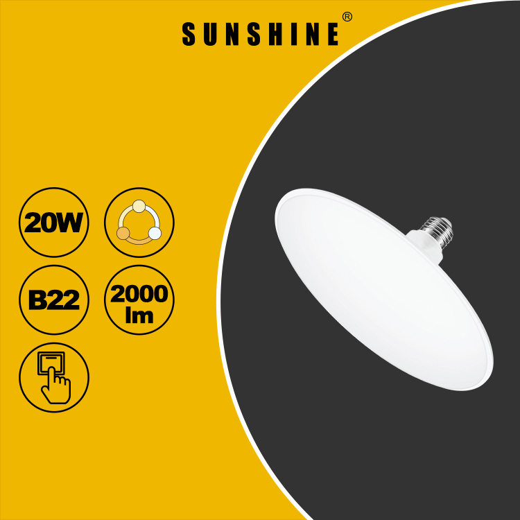 LED燈膽(UFO飛碟燈) 20W / B22釘頭 / 牆身開關三色溫 (不可遙控及不可調光暗) LUFOB-20B22T