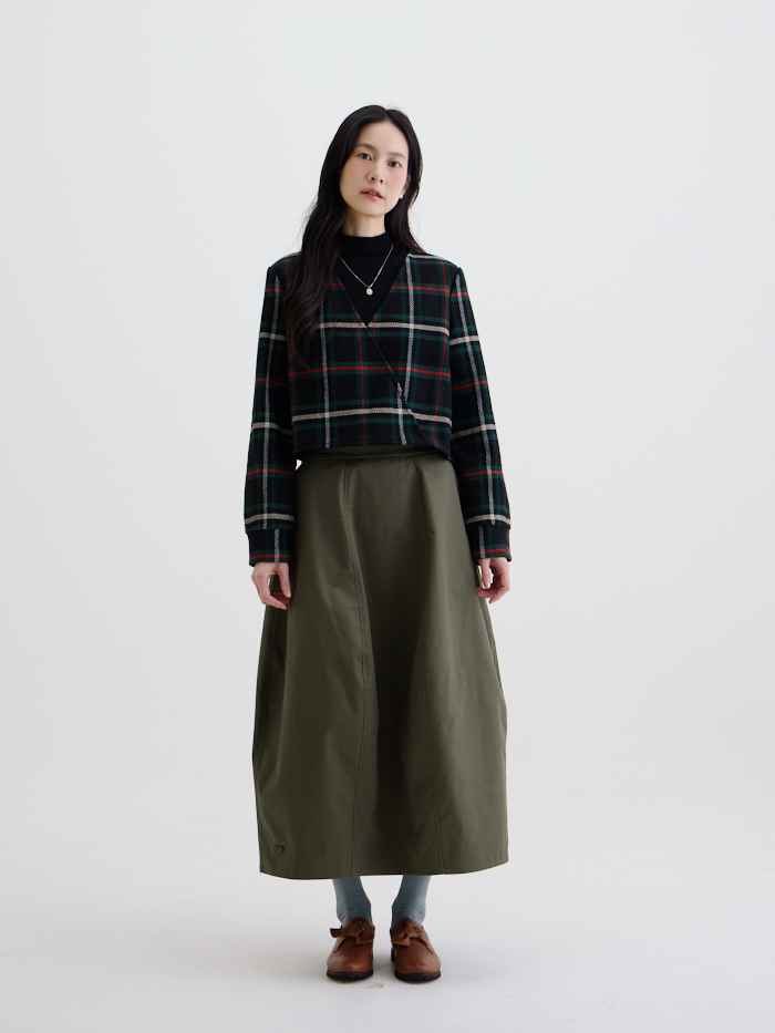 爵士罩衫長袖上衣-綠黑格紋