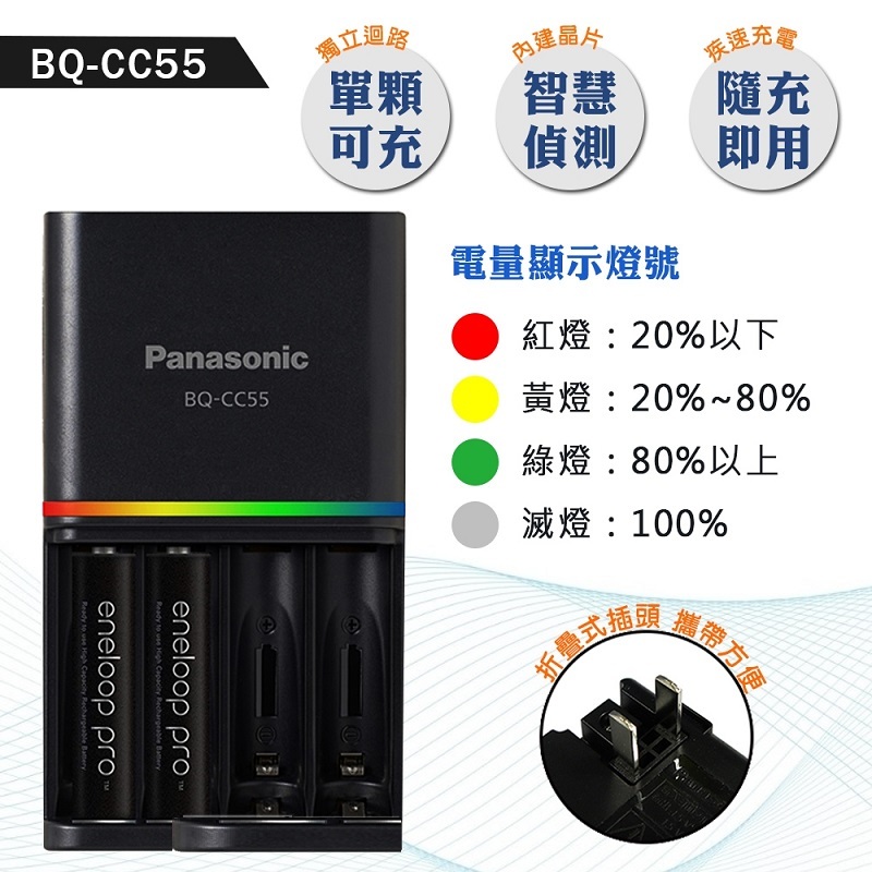 Panasonic國際牌 eneloop Pro 3號充電套裝組 2顆鎳氫充電電池+4槽充電器