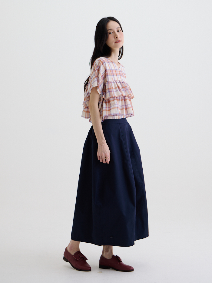 立體剪接氣球裙-藏青