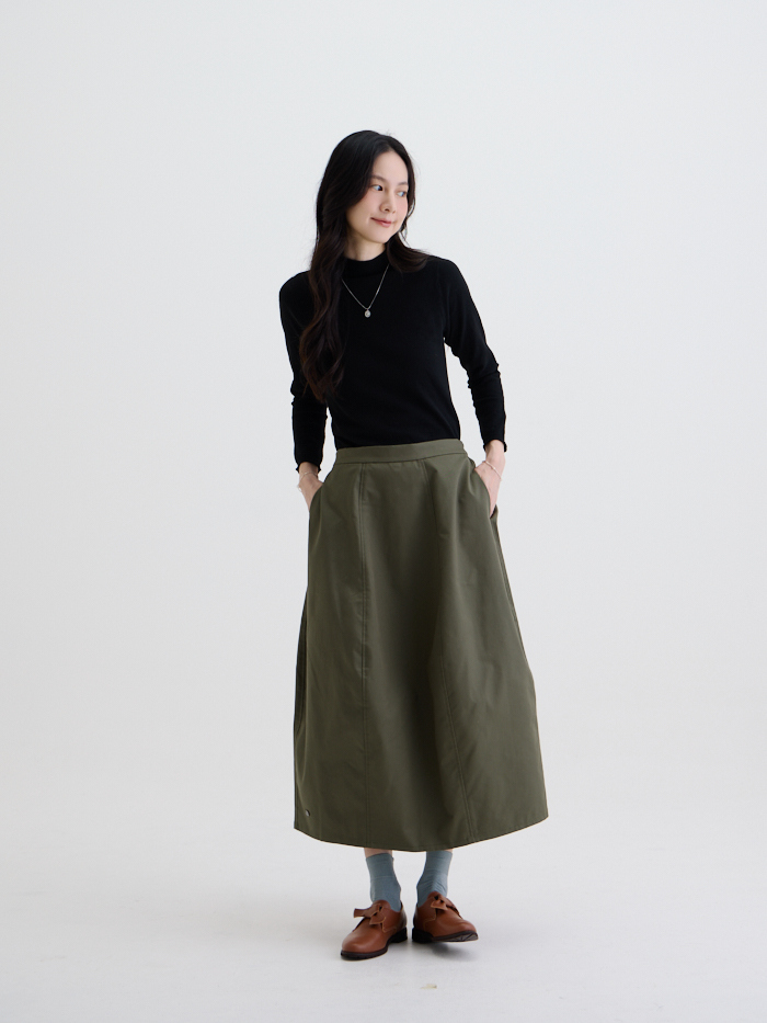 立體剪接氣球裙-軍綠