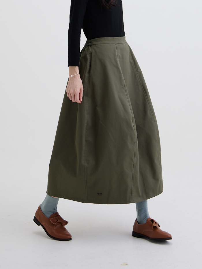 立體剪接氣球裙-軍綠