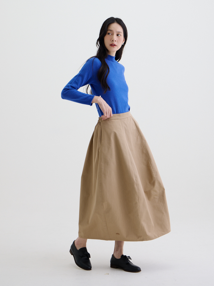 立體剪接氣球裙-卡其