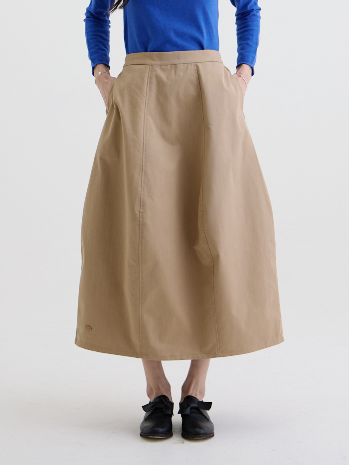 立體剪接氣球裙-卡其