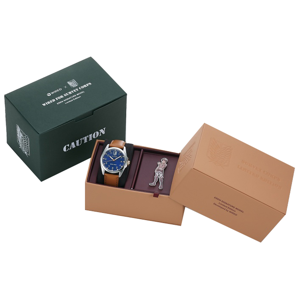 萬年鐘錶 - ALBA  雅柏錶 WIRED  X《進擊的巨人》Eren聯名款藍面皮革款男錶 AY8007X1 / VJ42-KH30B 錶徑38.8MM