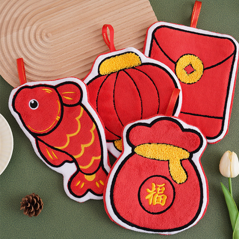 珊瑚絨加厚掛式紅色擦手巾 NY2606