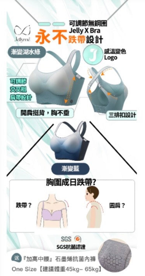【Jellyme Jelly Bra 】 可調節無鋼圈永不跌帶設計Jelly X Bra＋石墨烯內褲套裝 (中腰內褲)❤️【送3套送一個jelly bra（款式隨機）】❤️