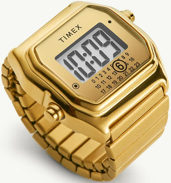萬年鐘錶 - TIMEX 天美時   T80 復古金電子款'戒指錶 TW2Y50100 錶徑20MM  戒圍:美國尺寸10