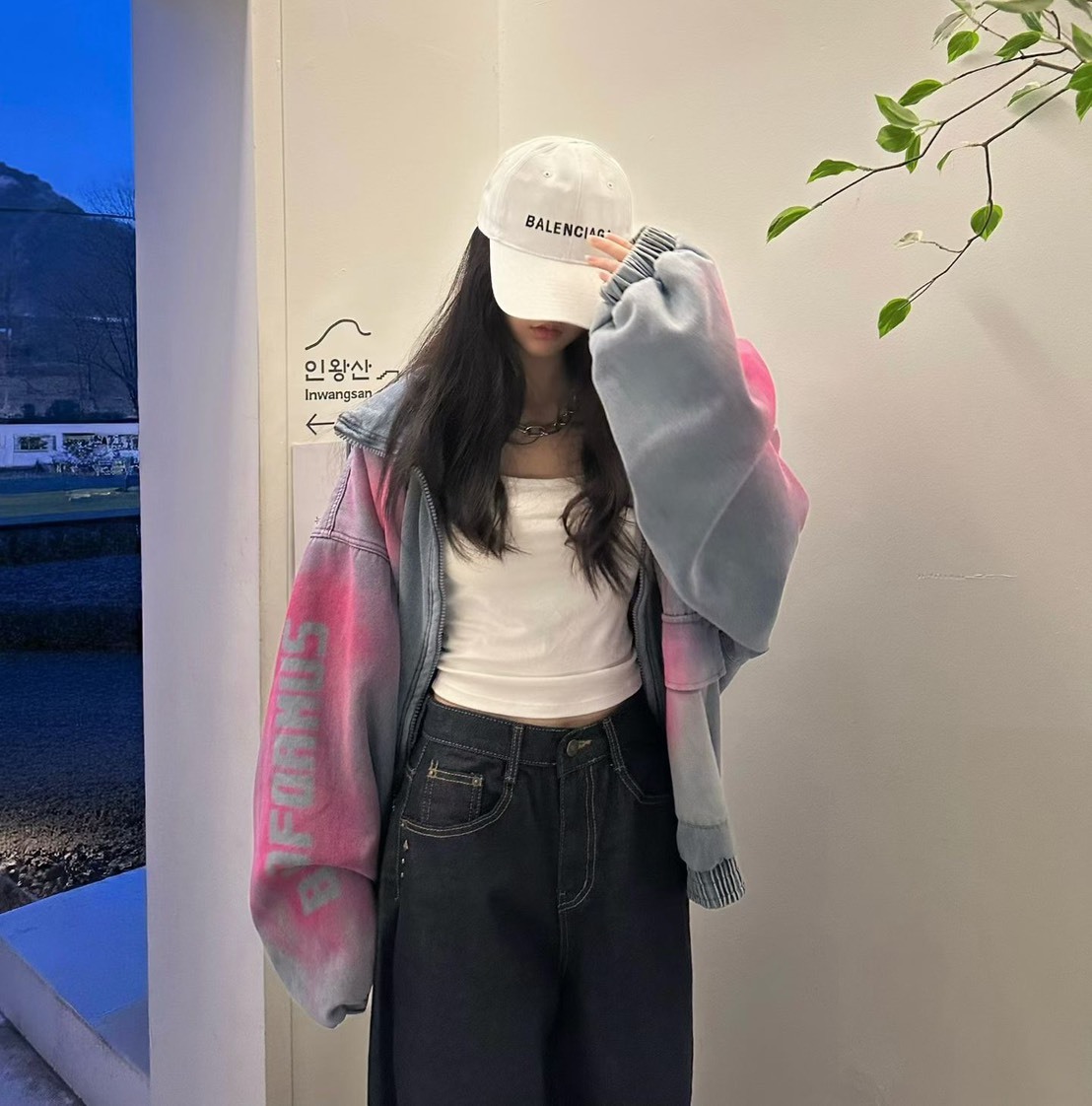 噴漆愛心牛仔連帽外套