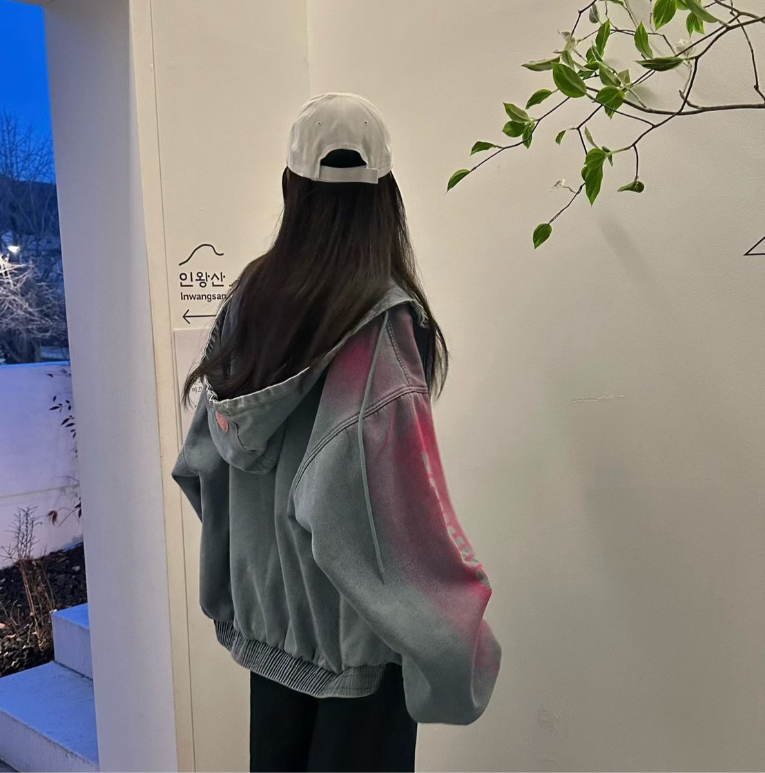 噴漆愛心牛仔連帽外套