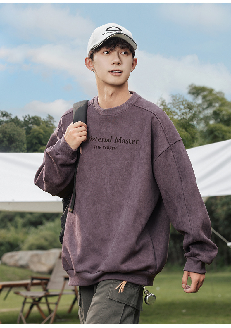 美式重磅麂皮字母大學T L3852