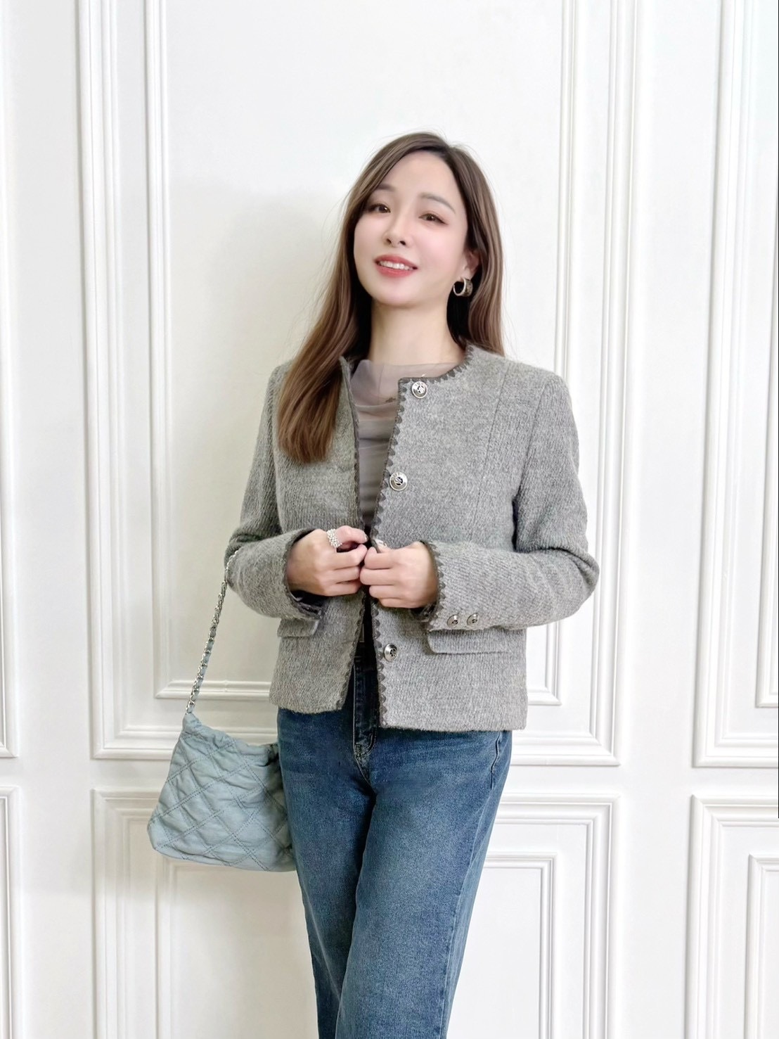 滾邊毛料銀釦廂型外套