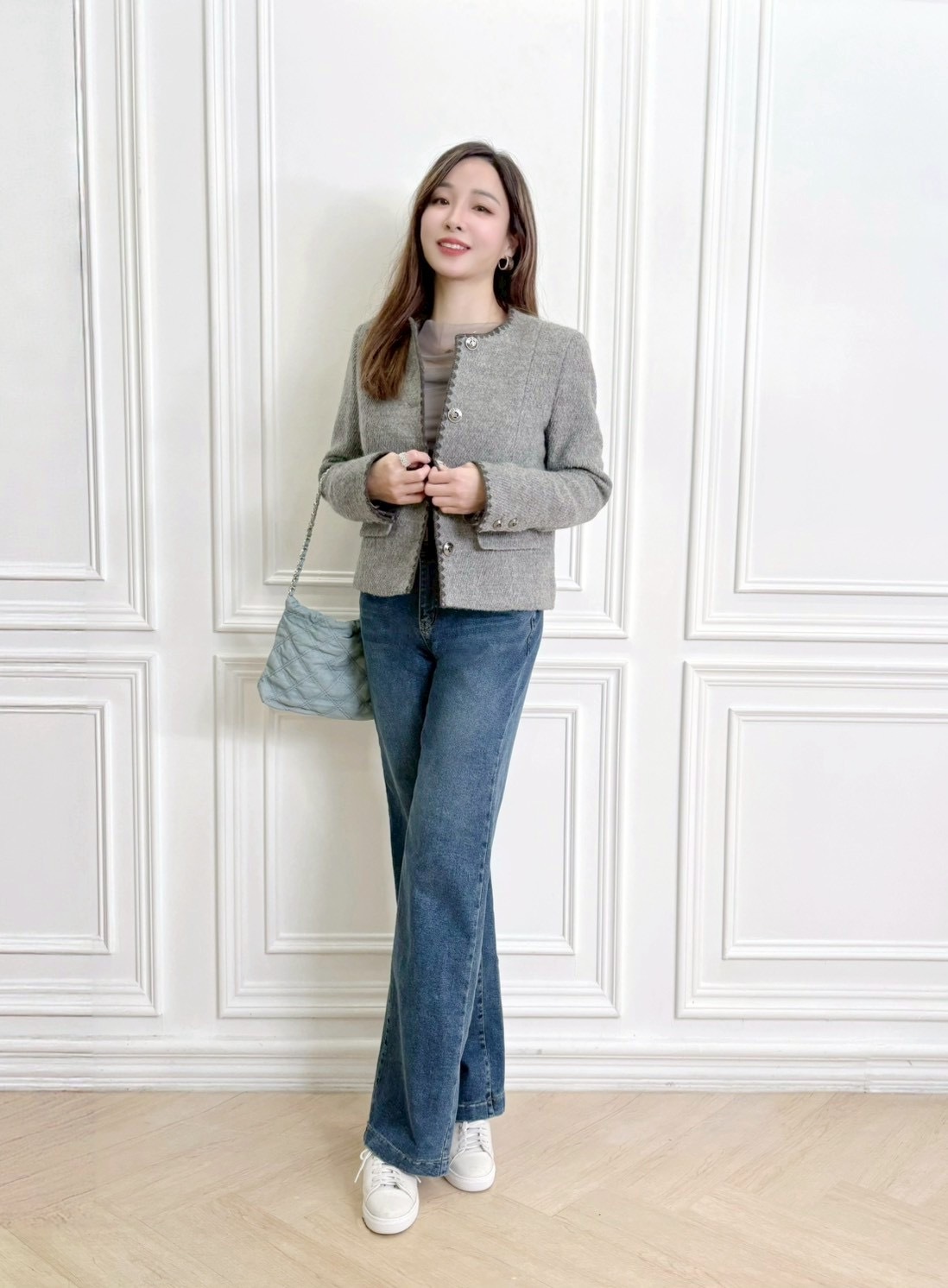 滾邊毛料銀釦廂型外套