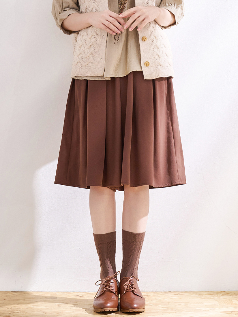 質感素色鬆緊腰綁帶六分褲裙