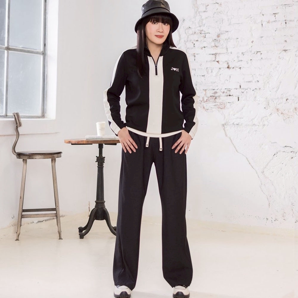 韓版時尚色拼接拉錬立領造型修身顯瘦休閒棉T上衣X6601