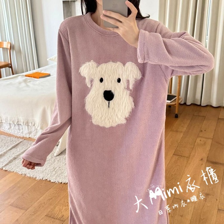 🔥暖呼呼系列-雪納瑞珊瑚絨睡裙