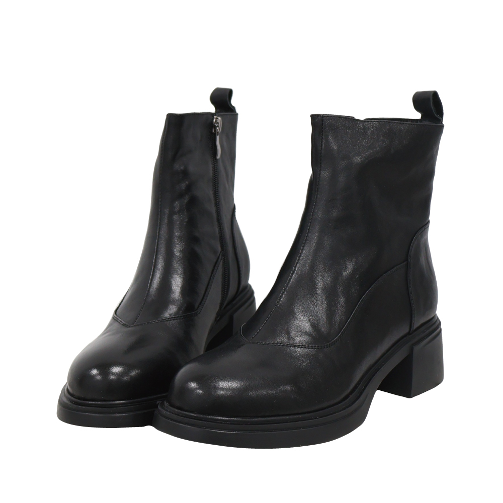 經典拼接粗跟短靴 -2色