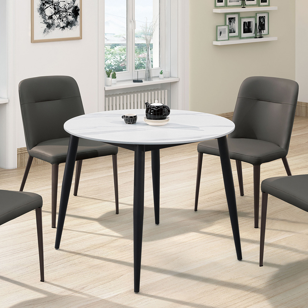 艾塞斯3尺工業風白色岩板圓形餐桌/小圓桌/休閒桌/商業洽談桌/商務桌