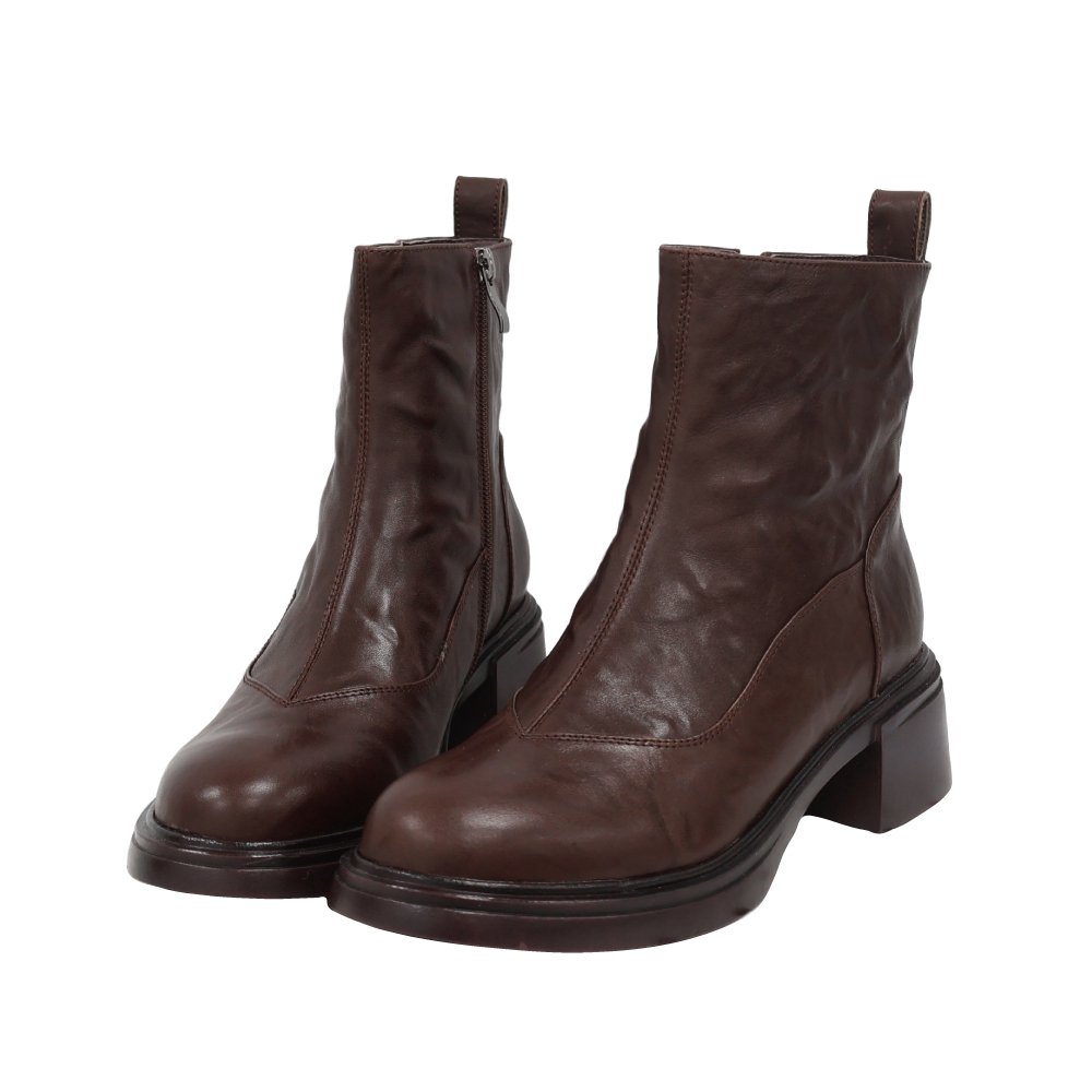 (現+預) 經典拼接粗跟短靴 -2色