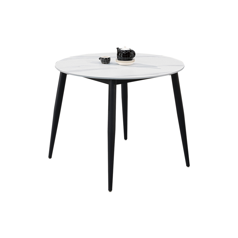 艾塞斯3尺工業風白色岩板圓形餐桌/小圓桌/休閒桌/商業洽談桌/商務桌