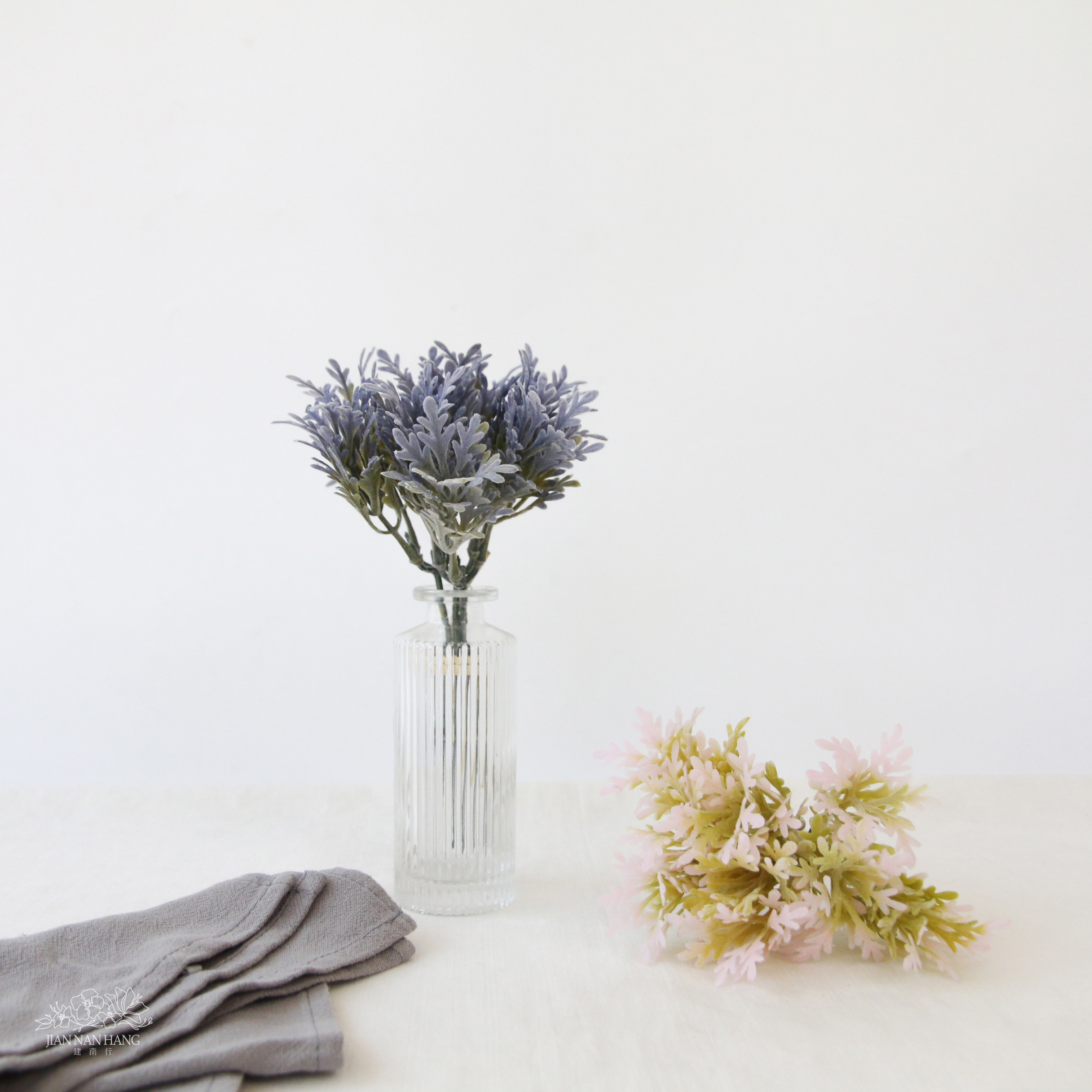 人造葉 植絨銀菊葉束 2色