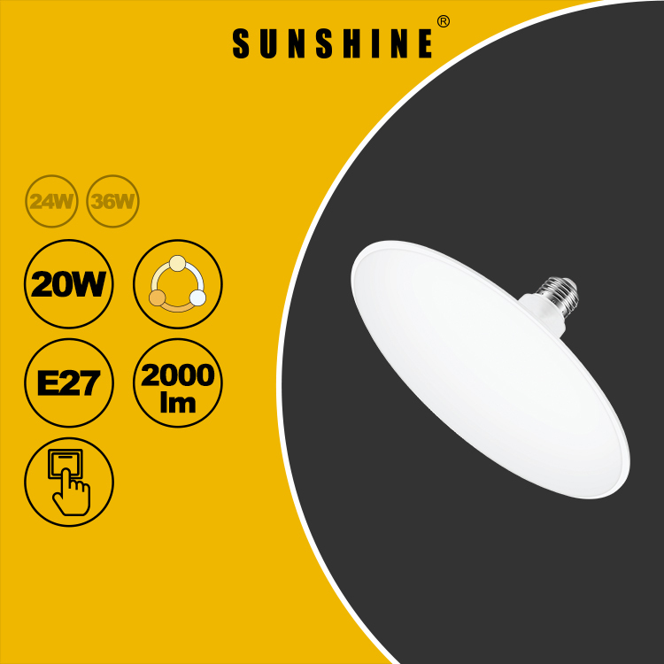 LED燈膽(UFO飛碟燈) 20W / E27大螺頭 / 牆身開關三色溫 (不可遙控及不可調光暗) LUFOB-20E27T