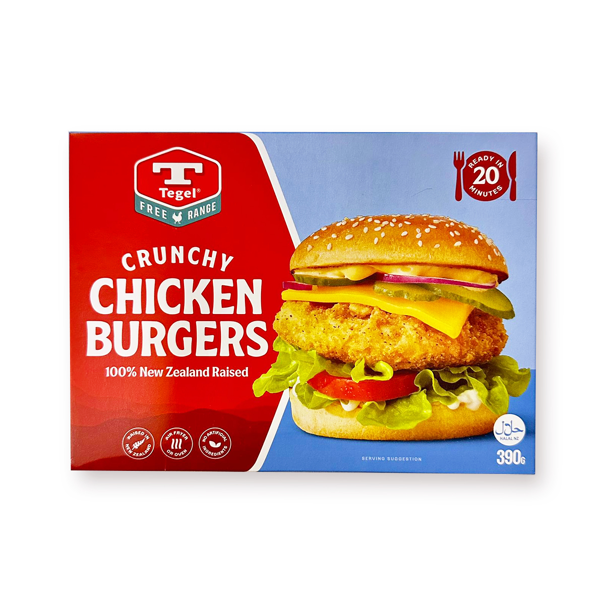 【紅】Tegel 紐西蘭走地脆雞漢堡(est.360-390g)│氣炸│焗爐│加熱即食│party(急凍-18度)