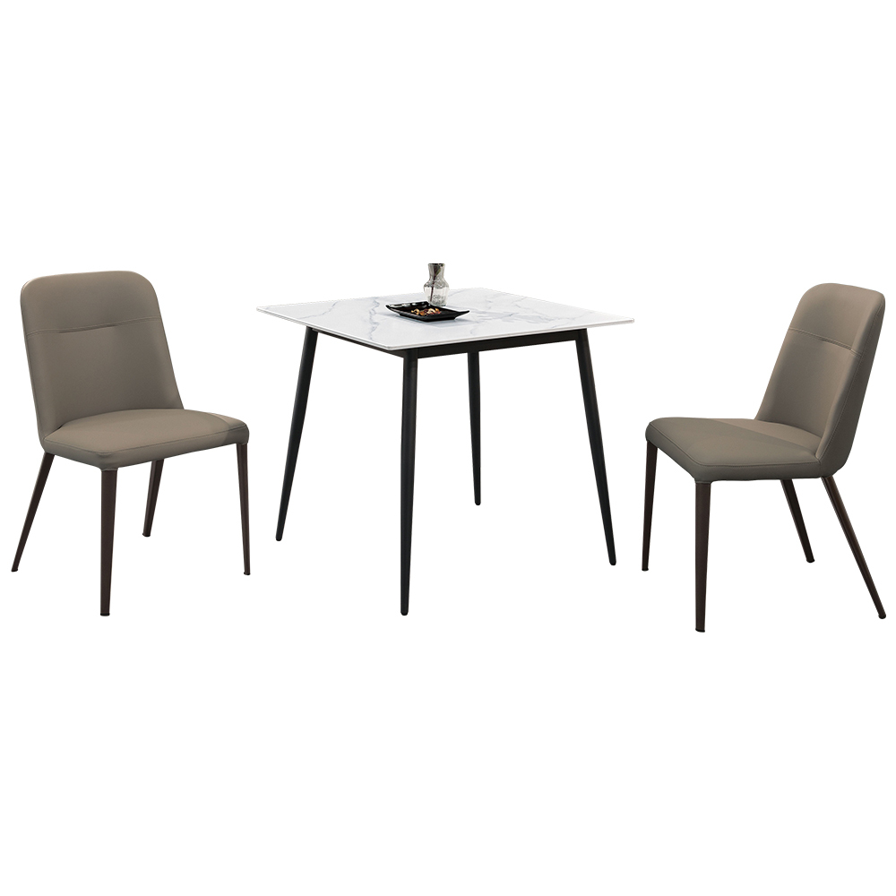 艾塞斯2.7尺工業風白色岩板方形餐桌椅組合/洽談桌椅組合(一桌二椅)