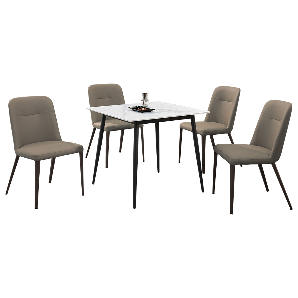 艾塞斯2.7尺工業風白色岩板方形餐桌椅組合/洽談桌椅組合(一桌四椅)