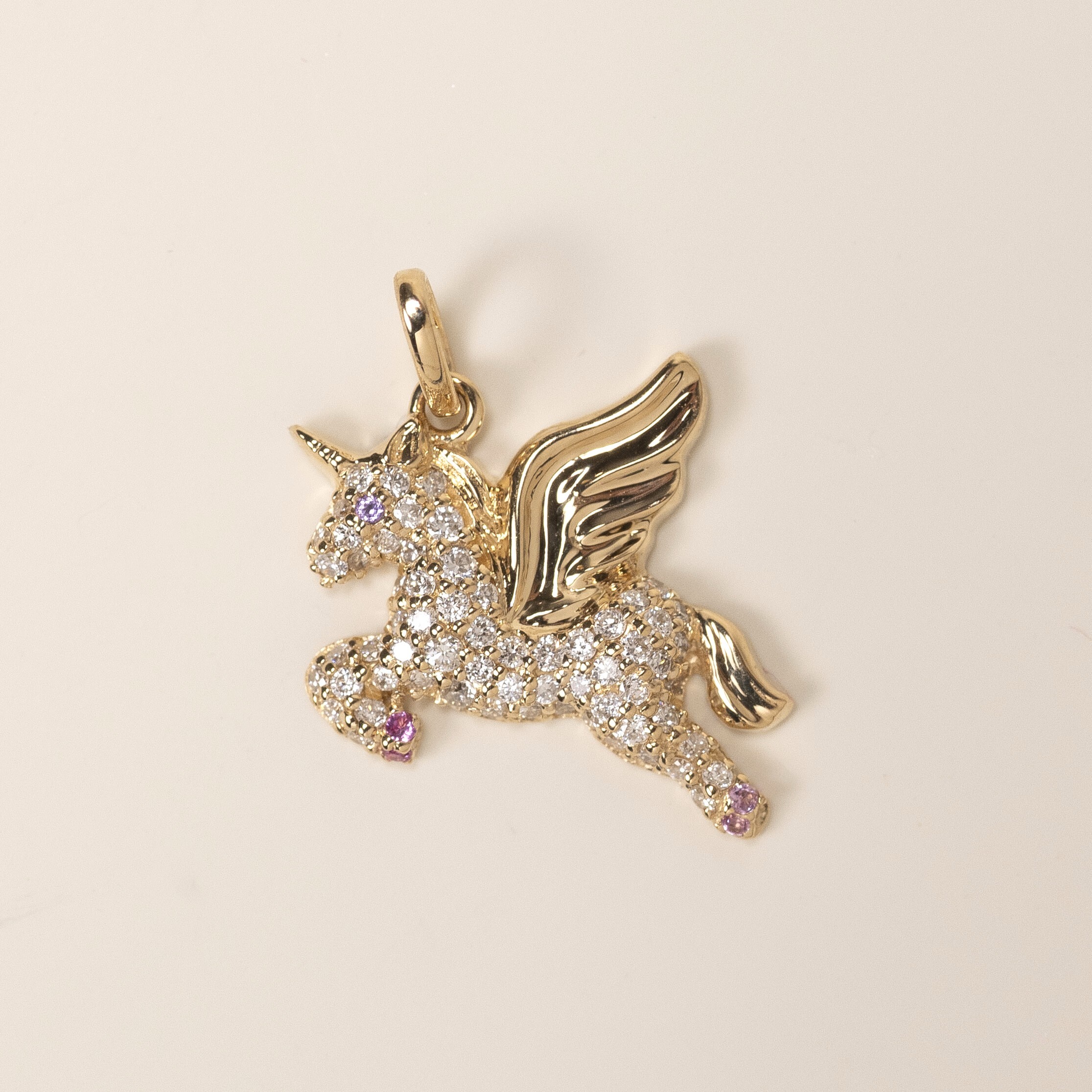 18K Golden Unicorn Diamond Pendant