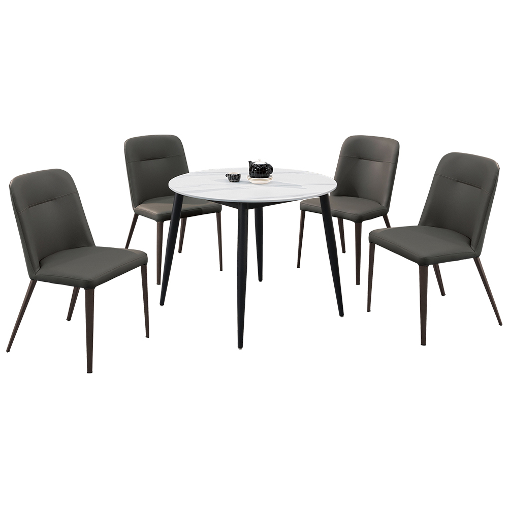 艾塞斯3尺工業風白色岩板圓形餐桌椅組合/洽談桌椅組合(一桌四椅)