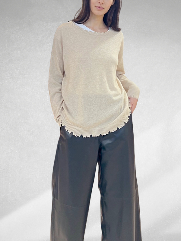 KUJTEN 鋸齒邊羊絨上衣(米灰)