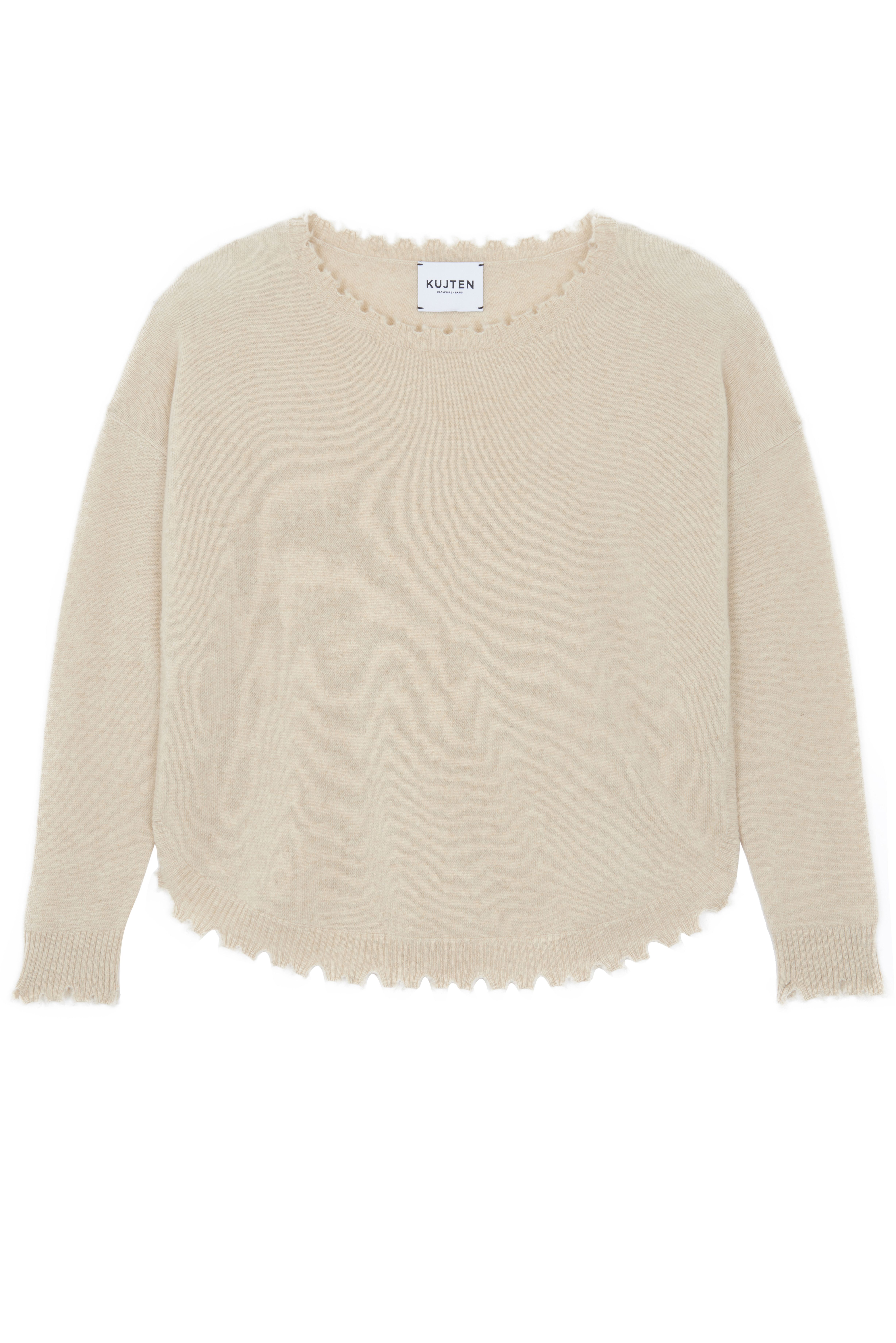 KUJTEN 鋸齒邊羊絨上衣(米灰)