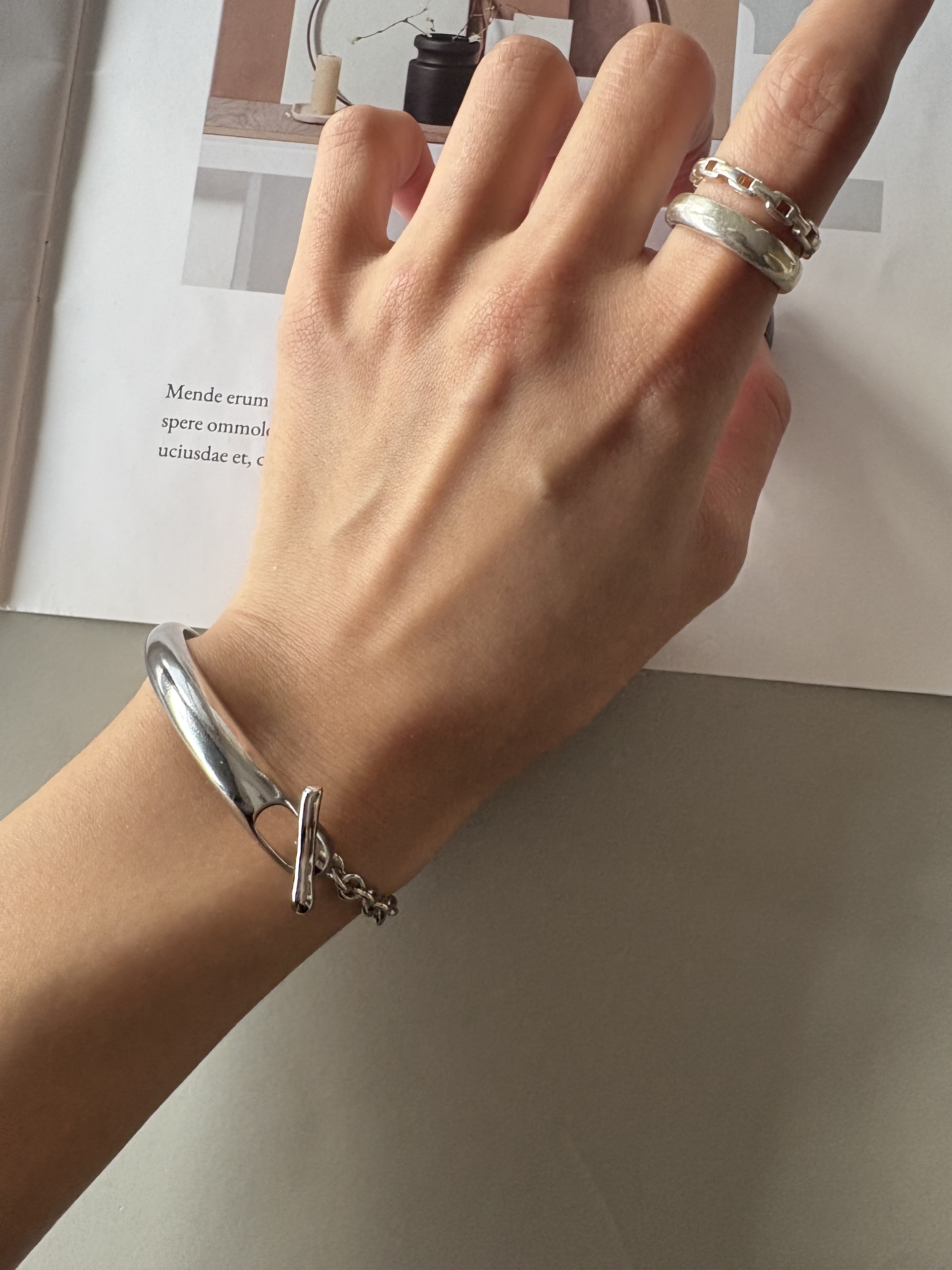 silver double design ring