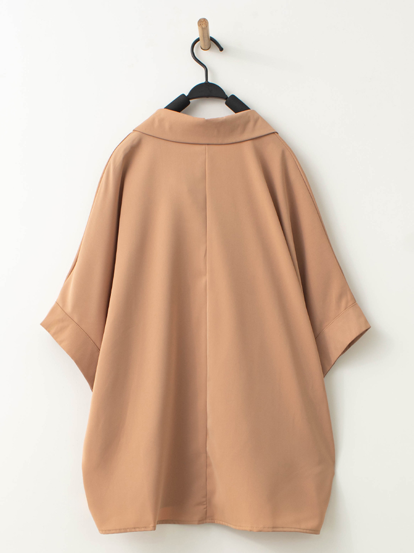 簡約半開襟霧面垂墜感連袖短袖上衣