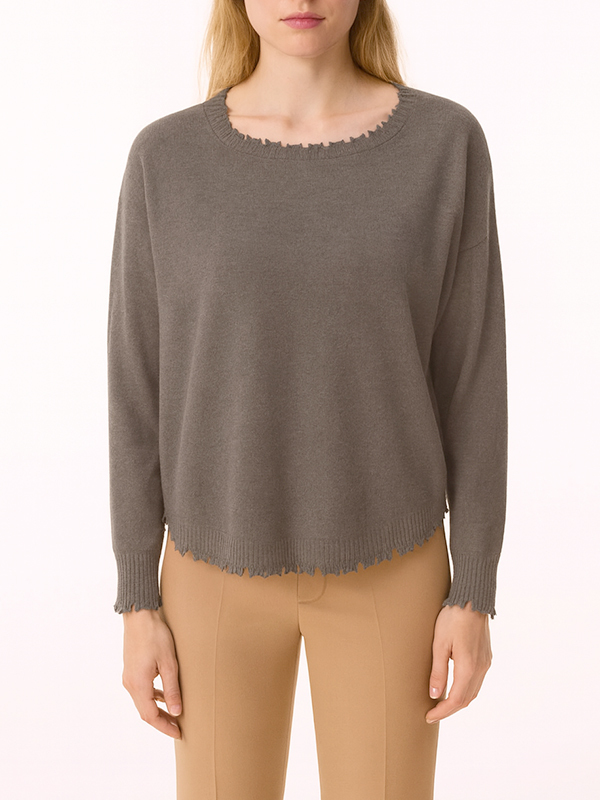 KUJTEN 鋸齒邊羊絨上衣(橄欖綠)