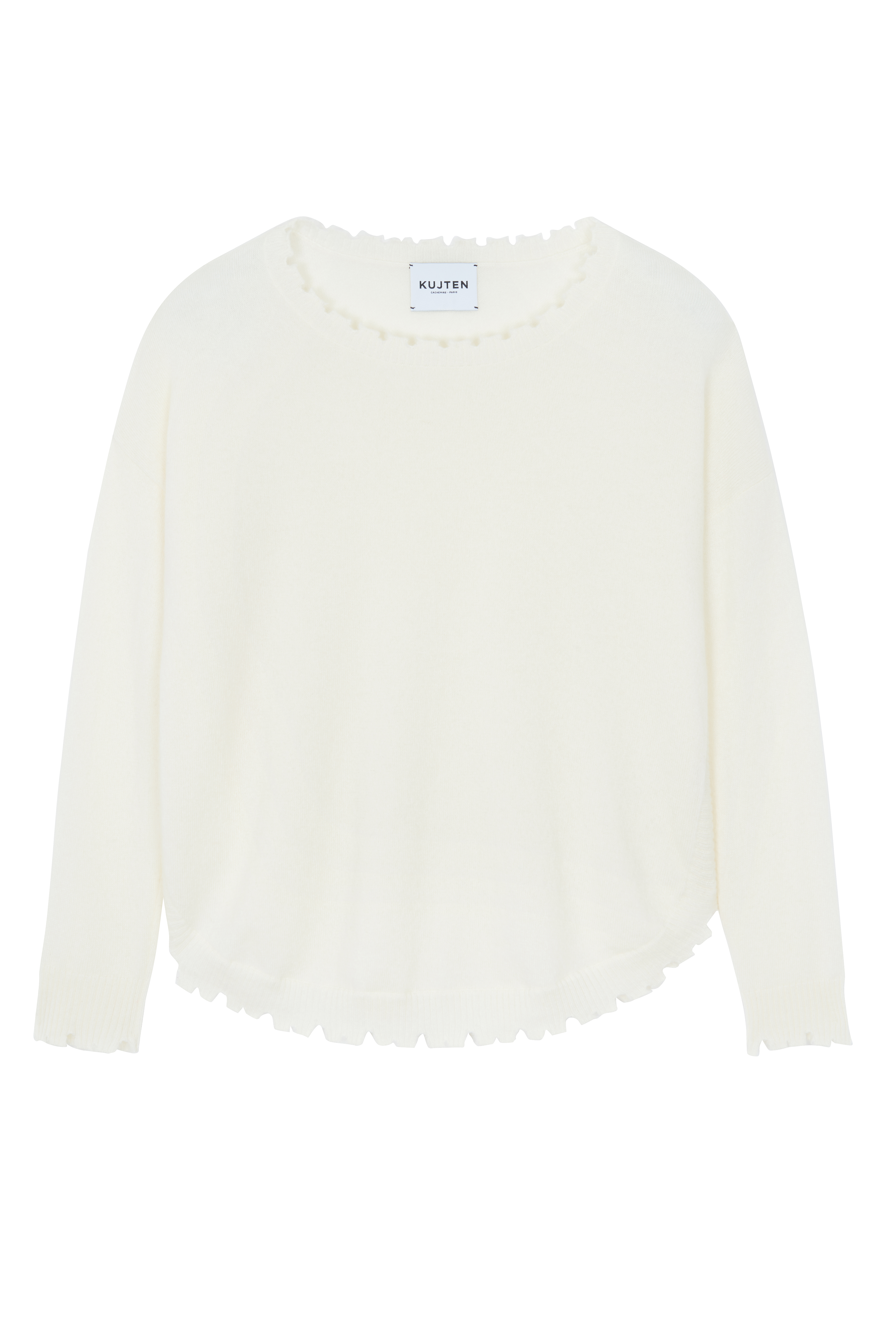 KUJTEN 鋸齒邊羊絨上衣(米白)