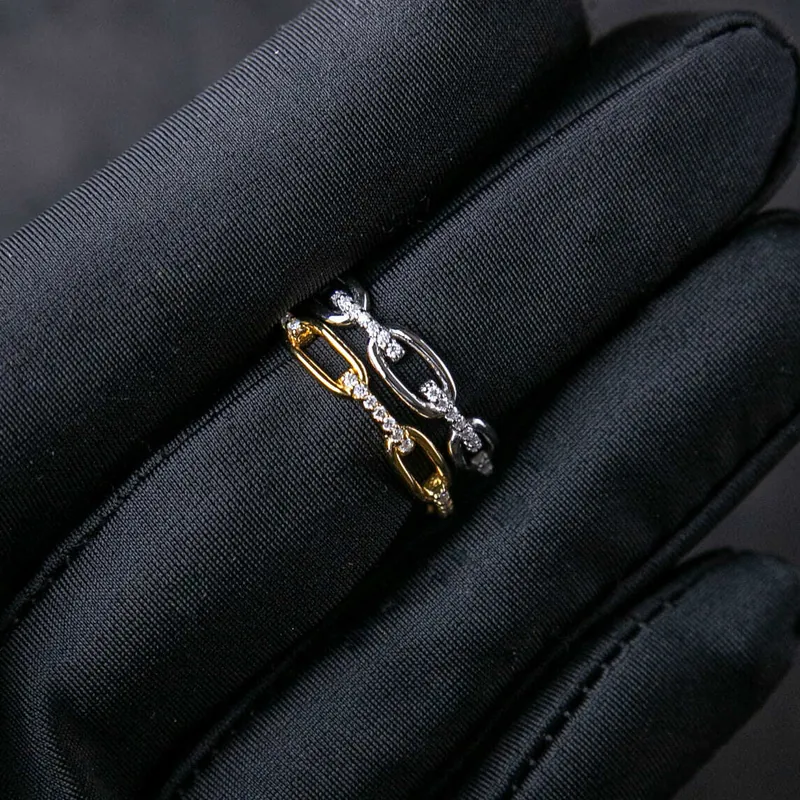 代購-Gold Coast 925純銀莫桑石長方形鎖鏈戒指