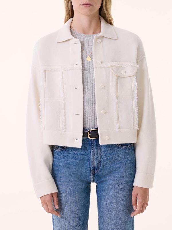 KUJTEN 排釦羊絨短外套(米白)