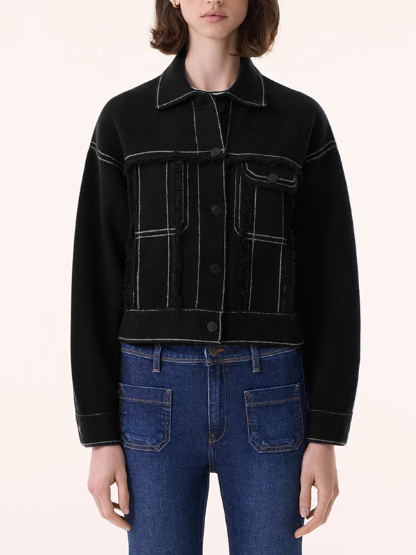 KUJTEN 排釦羊絨短外套(黑)