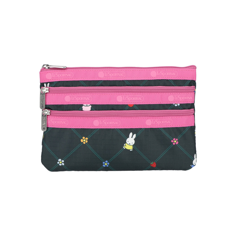 三拉鍊化妝袋 (MIFFY ORCHARD GREEN/PINK)