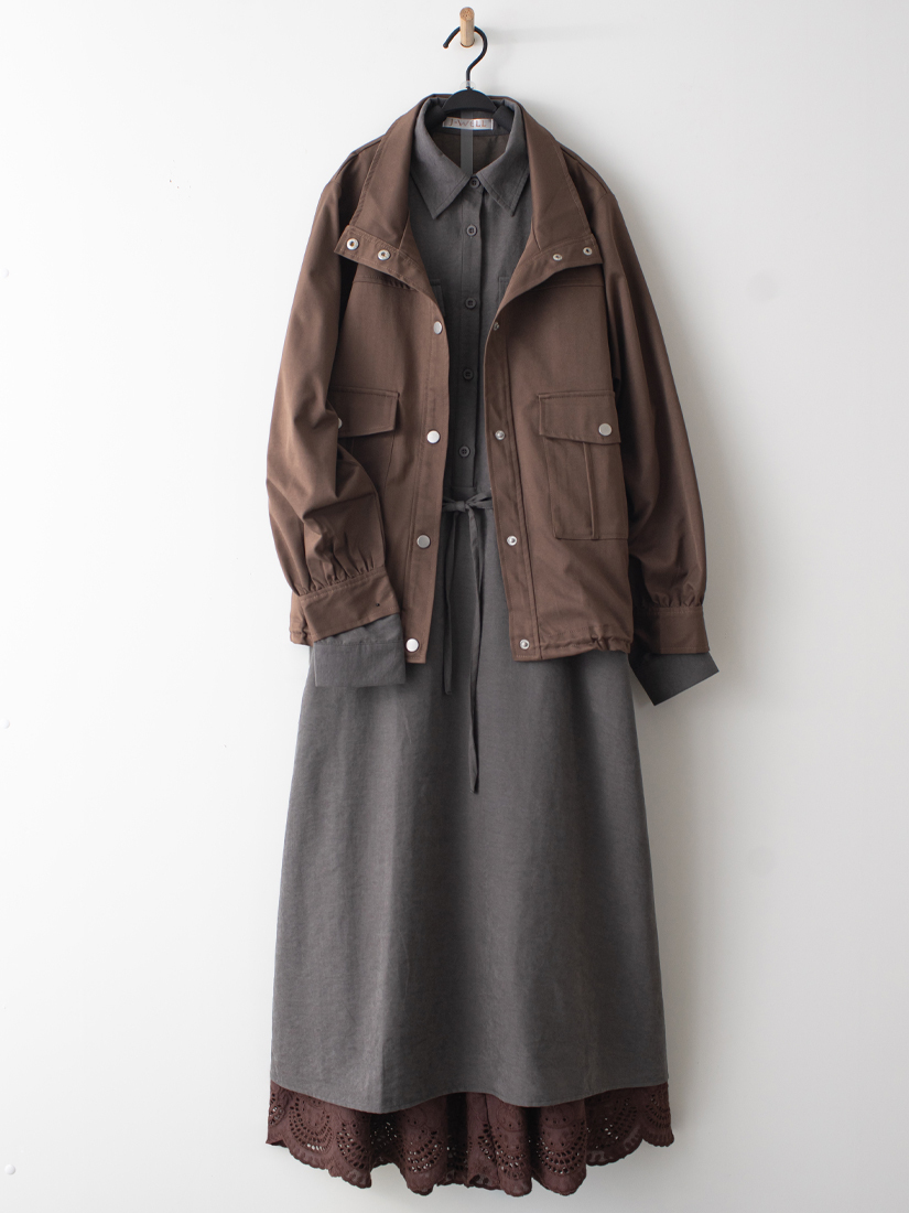 工裝夾克外套質桃面絨洋裝日系純棉寬褲組合