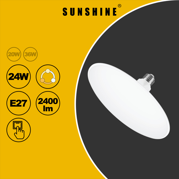 LED燈膽(UFO飛碟燈) 24W / E27大螺頭 / 牆身開關三色溫 (不可遙控及不可調光暗) LUFOB-24E27T
