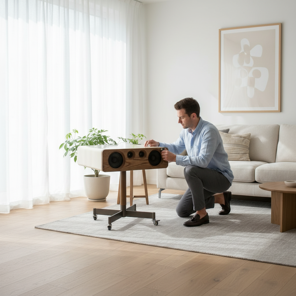 頂級HIFI藍牙音響桌 北歐風移動式木質邊几 茶几音箱