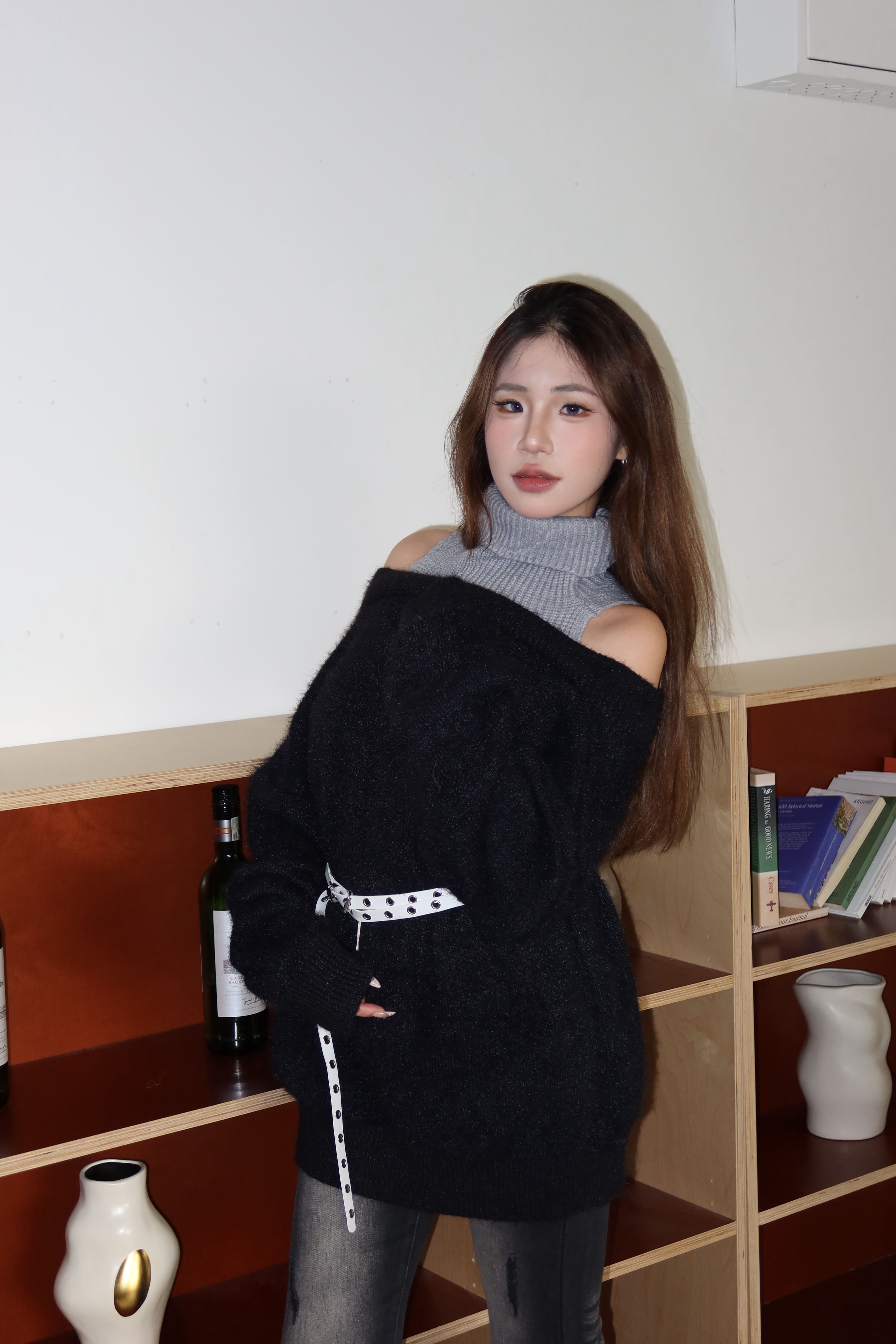 假兩件式水貂毛毛衣