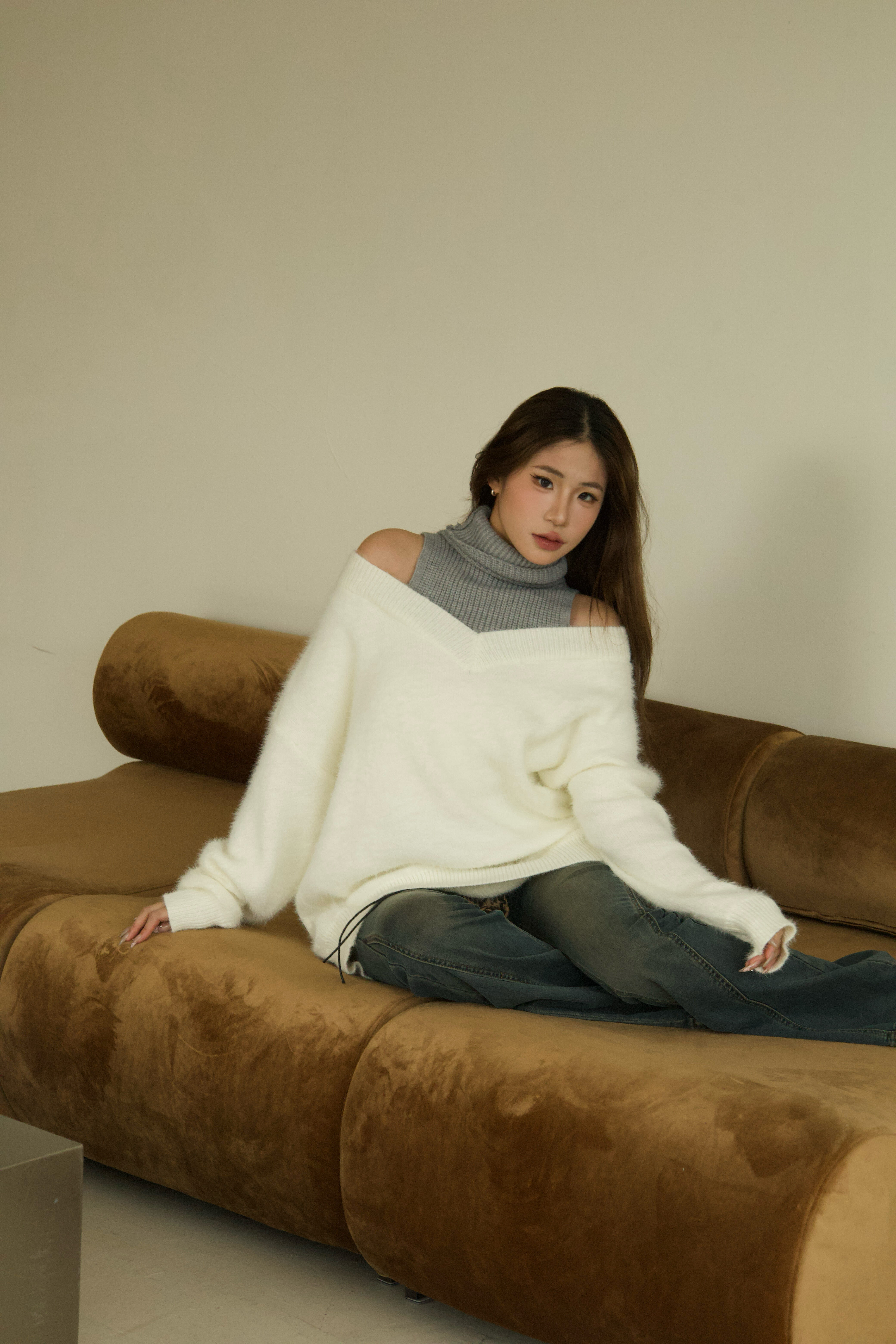 假兩件式水貂毛毛衣