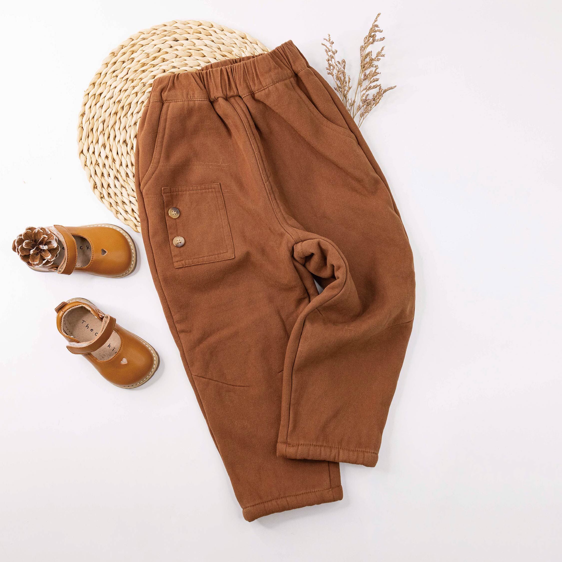 【H35696】雙鈕釦設計內刷毛休閒褲＊二色