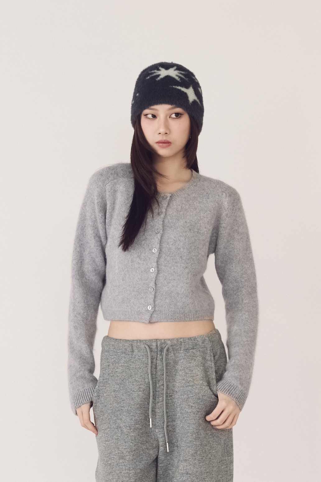 【瑕疵】雲朵兔毛混紡針織開衫-灰
