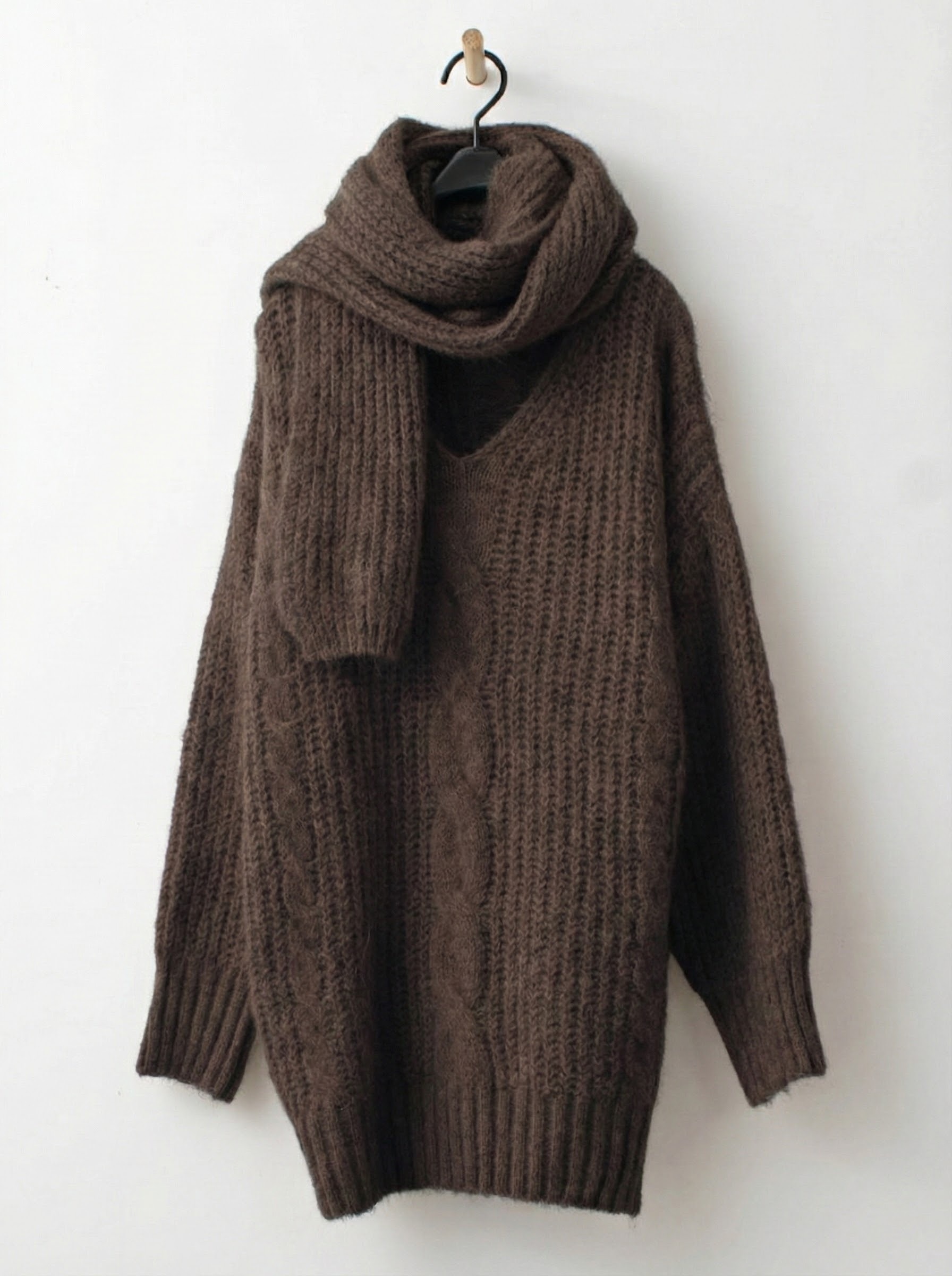 麻花長版針織衣立領內搭法蘭絨蛋糕裙組合